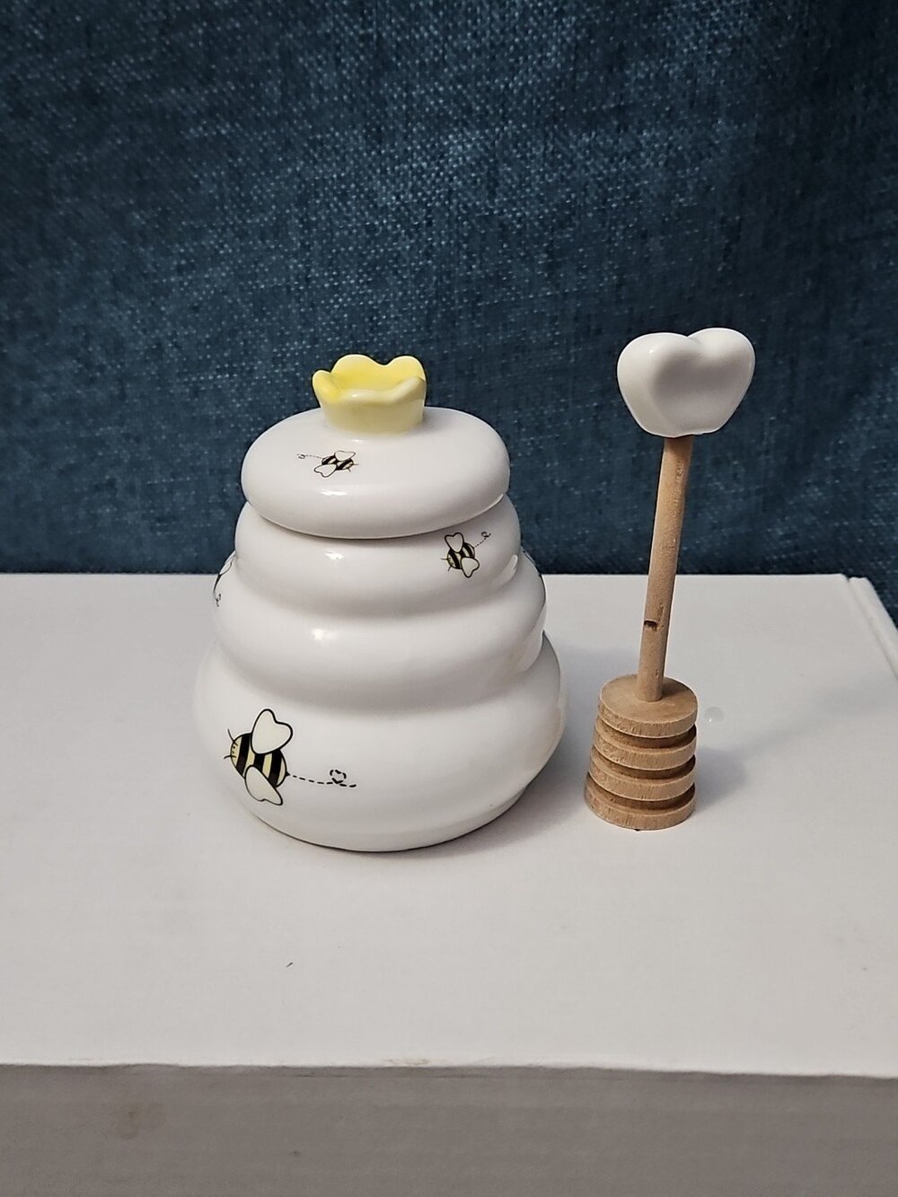Mini Ceramic Beehive Honey Pot with Wooden Dipper | 3" Bee Theme Kitchen Decor